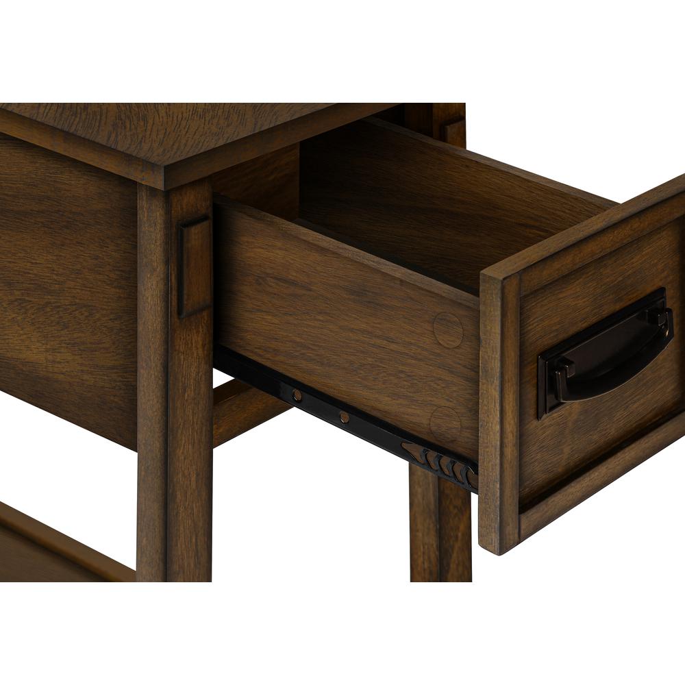 Accent Table, 2 Tier, Narrow, Storage Drawer, Brown Veneer, Transitional