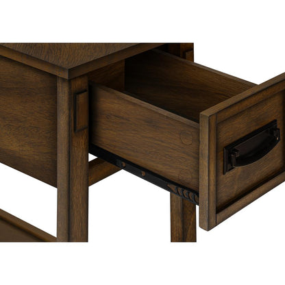Accent Table, 2 Tier, Narrow, Storage Drawer, Brown Veneer, Transitional