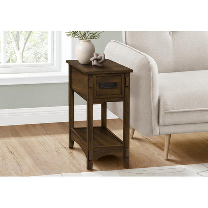 Accent Table, 2 Tier, Narrow, Storage Drawer, Brown Veneer, Transitional