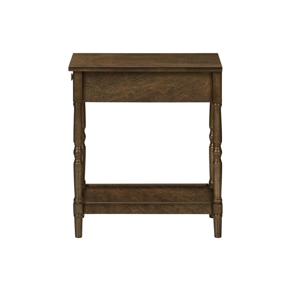 Accent Table, 2 Tier, Narrow, Lamp, Storage Drawer, Brown Veneer, Traditional
