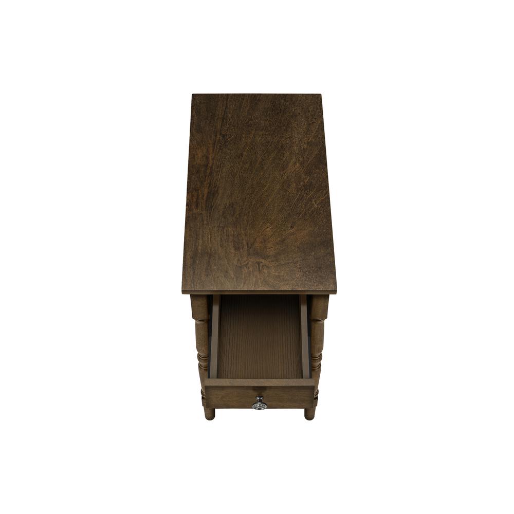 Accent Table, 2 Tier, Narrow, Lamp, Storage Drawer, Brown Veneer, Traditional