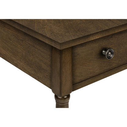 Accent Table, 2 Tier, Narrow, Lamp, Storage Drawer, Brown Veneer, Traditional