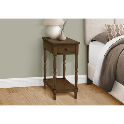 Accent Table, 2 Tier, Narrow, Lamp, Storage Drawer, Brown Veneer, Traditional