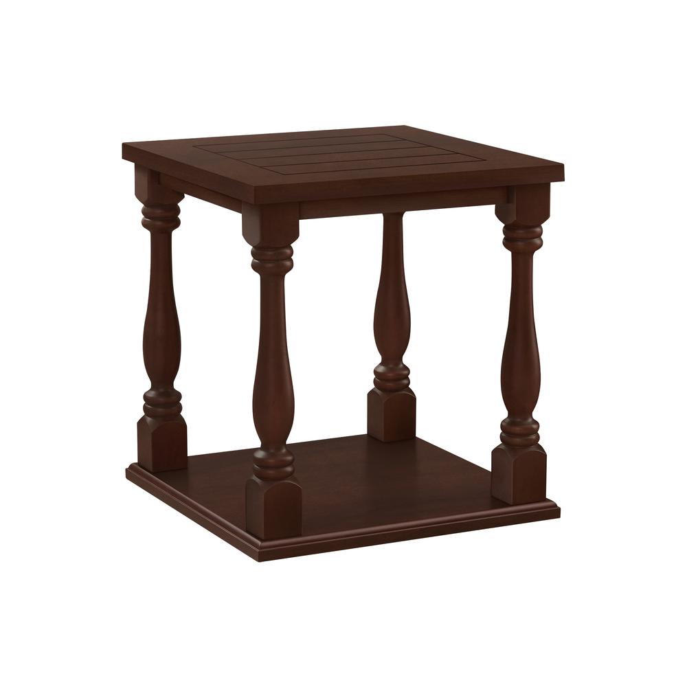 Accent Table, 2 Tier, Square, Lamp, Brown Veneer, Traditional