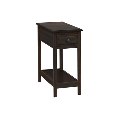 Accent Table, 2 Tier, Narrow, Storage Drawer, Lamp, Brown Veneer, Transitional
