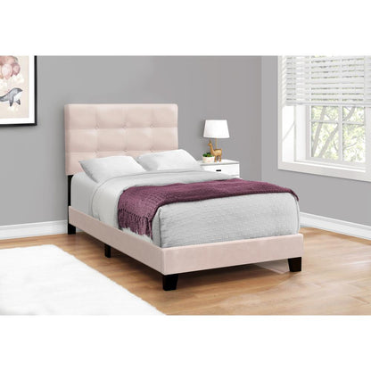 Bed, Twin Size, Upholstered, Frame Only, Pink Velvet, Transitional