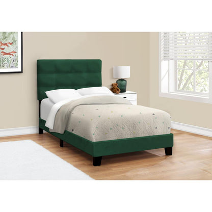 Bed, Twin Size, Upholstered, Frame Only, Green Velvet, Transitional