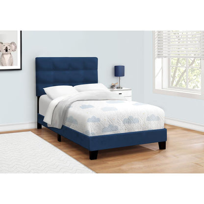 Bed, Twin Size, Upholstered, Frame Only, Blue Velvet, Transitional
