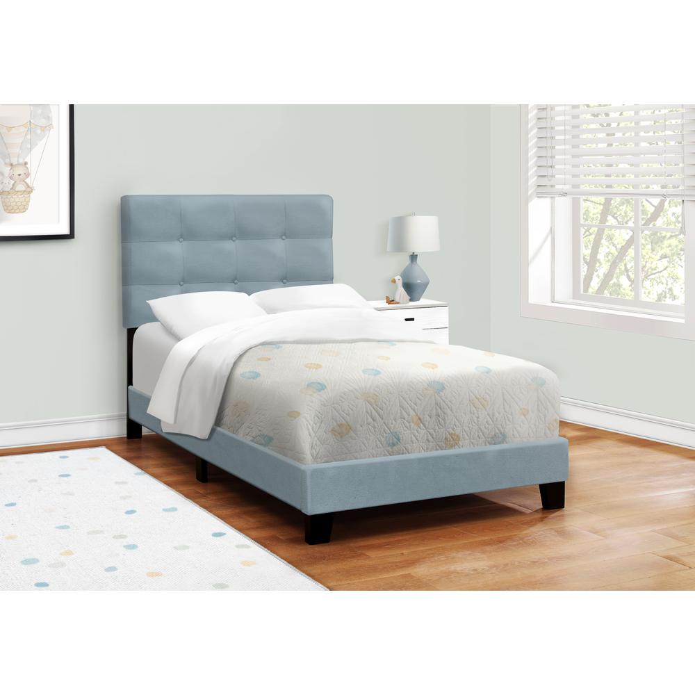 Bed, Twin Size, Upholstered, Frame Only, Light Blue Velvet, Transitional