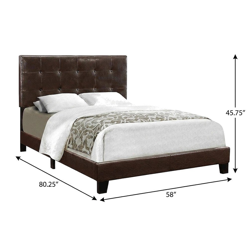 Upholstered Full Size Platform Bed with Tufted Headboard, Brown,Black