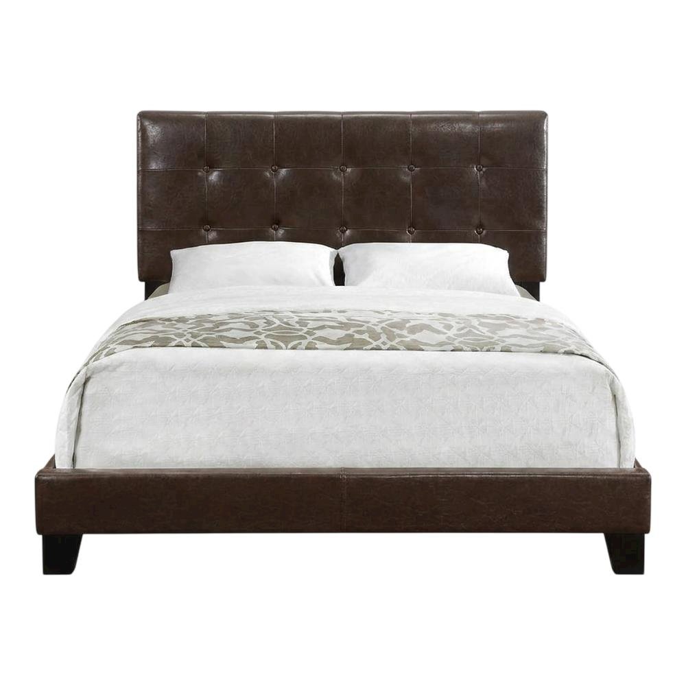 Upholstered Full Size Platform Bed with Tufted Headboard, Brown,Black