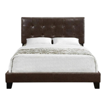 Upholstered Full Size Platform Bed with Tufted Headboard, Brown,Black