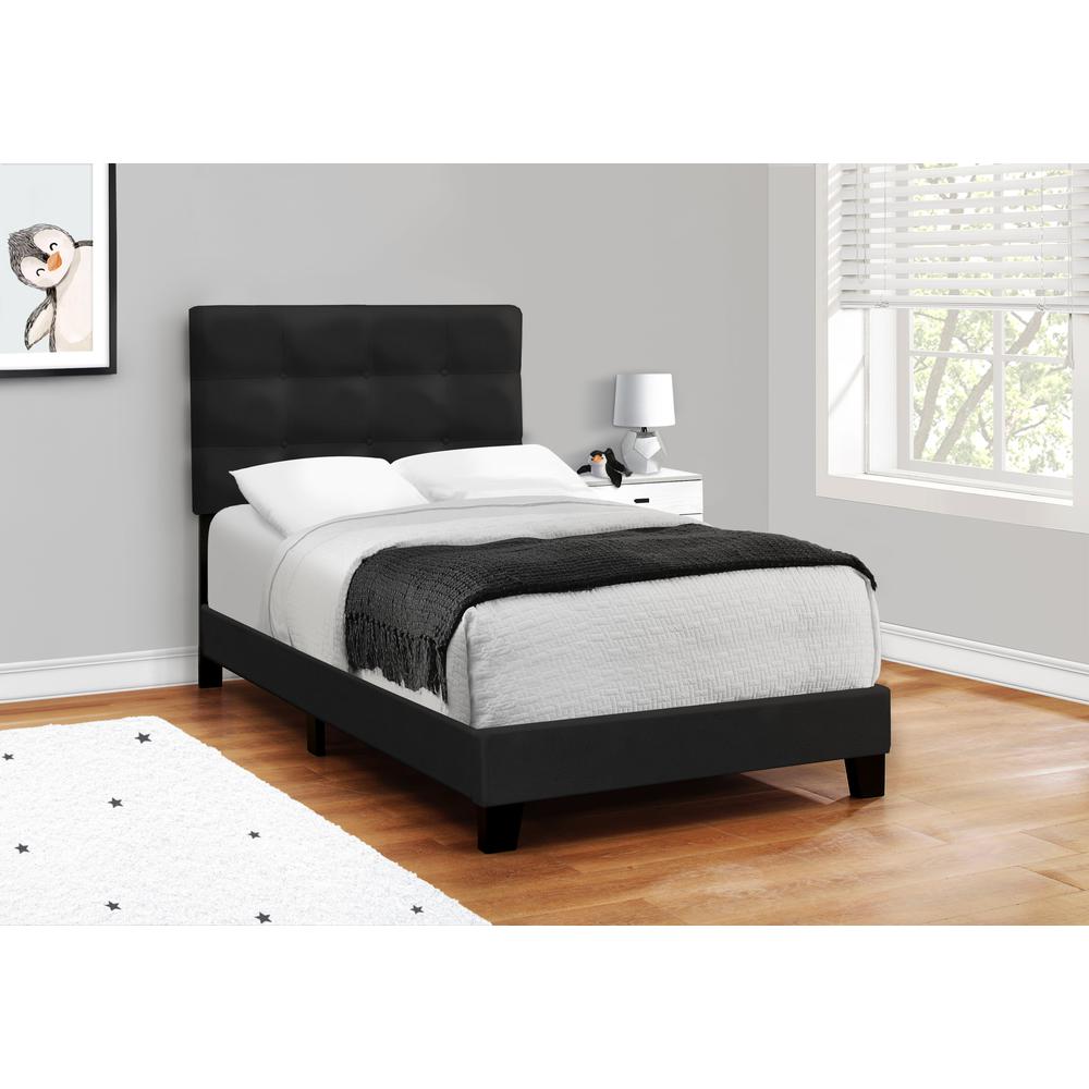 Bed, Twin Size, Upholstered, Frame Only, Black Velvet, Transitional