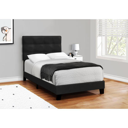 Bed, Twin Size, Upholstered, Frame Only, Black Velvet, Transitional