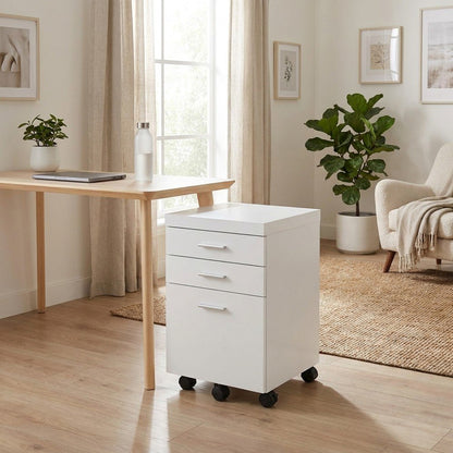 Laminate Rolling Filing Cabinet with Storage Drawers on Casters, White,Black