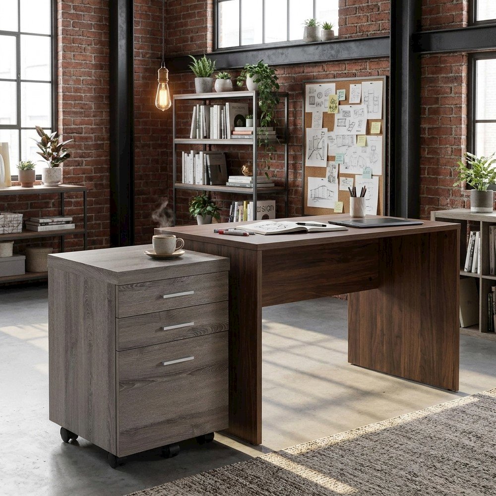 Rolling Filing Cabinet with Storage Drawers on Casters, Dark Taupe,Black