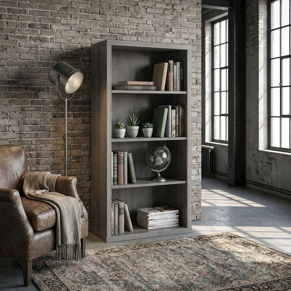 5-Shelf Etagere Bookcase, Tall Freestanding Display Bookshelf, Dark Taupe
