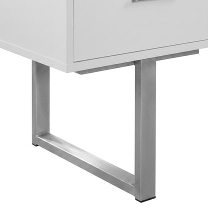 Home Office Computer Desk with Metal Frame, All-Sided Finish, White,Silver