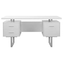 Home Office Computer Desk with Metal Frame, All-Sided Finish, White,Silver