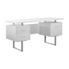 Home Office Computer Desk with Metal Frame, All-Sided Finish, White,Silver