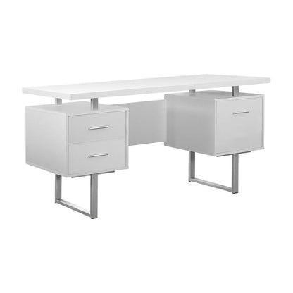 Home Office Computer Desk with Metal Frame, All-Sided Finish, White,Silver