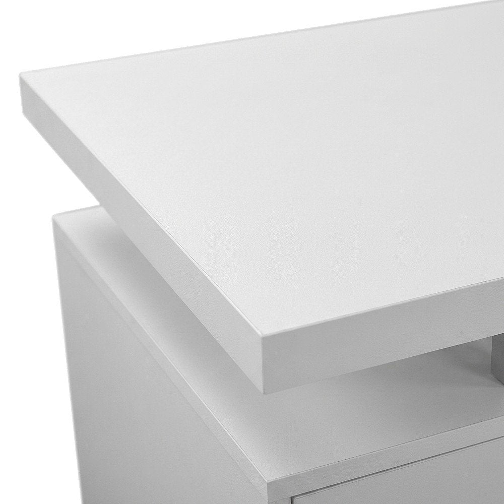 Home Office Computer Desk with Metal Frame, All-Sided Finish, White,Silver