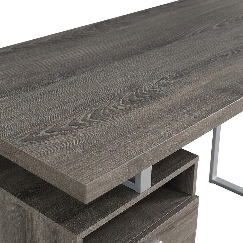 Laminate Computer Desk with Storage Drawers, Finished All Sides, Dark Taupe