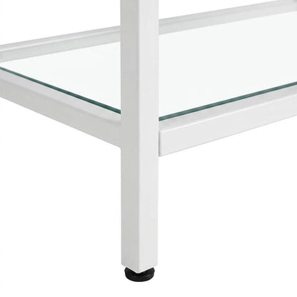 Tempered Glass and Metal Tall Etagere Bookcase with Open Shelves, White,Clear