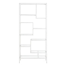 Tempered Glass and Metal Tall Etagere Bookcase with Open Shelves, White,Clear