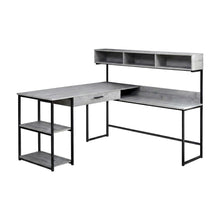 Modern MDF Laminate-Top L-Shaped Corner Computer Desk with Metal Frame, Grey