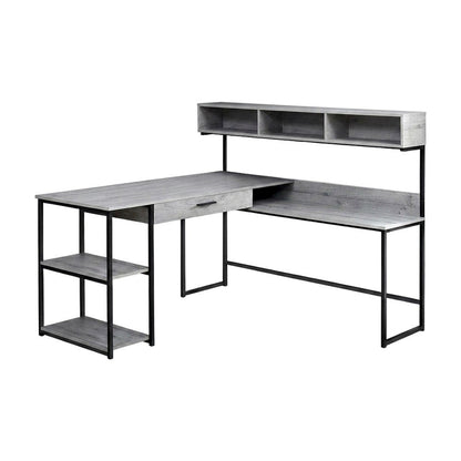 Modern MDF Laminate-Top L-Shaped Corner Computer Desk with Metal Frame, Grey