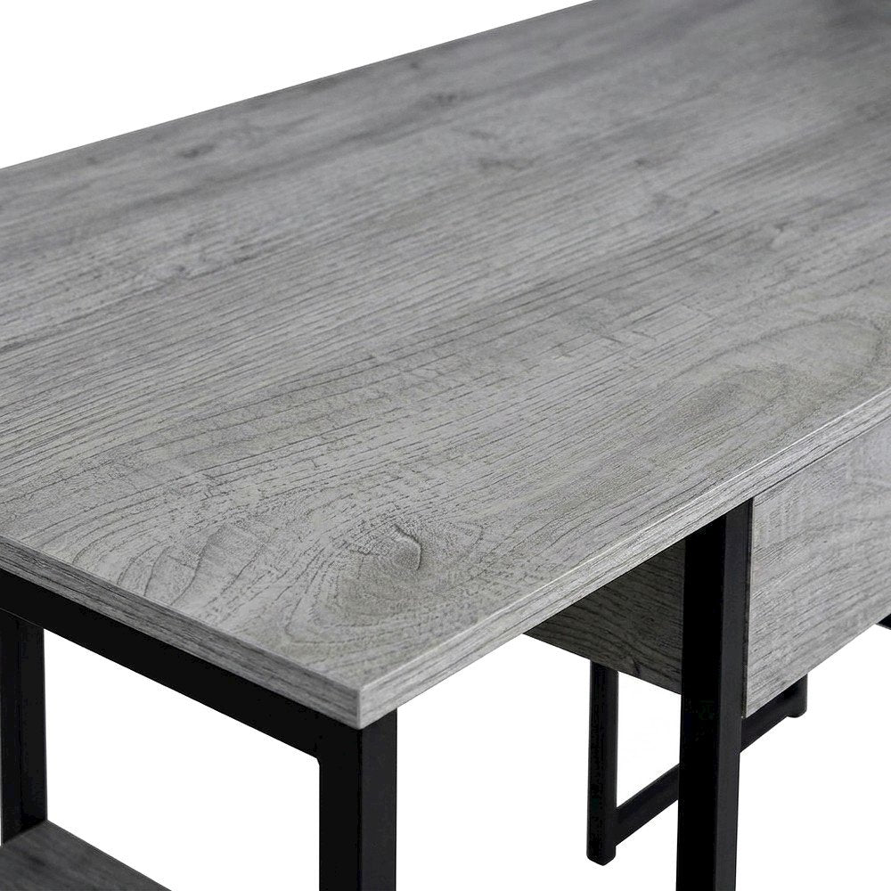 Modern MDF Laminate-Top L-Shaped Corner Computer Desk with Metal Frame, Grey