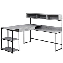 Modern MDF Laminate-Top L-Shaped Corner Computer Desk with Metal Frame, Grey
