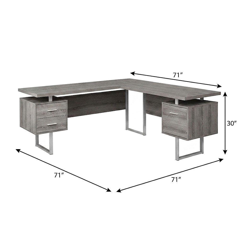Laminate L-Shaped Corner Desk with Storage Drawers, Reversible, Dark Taupe
