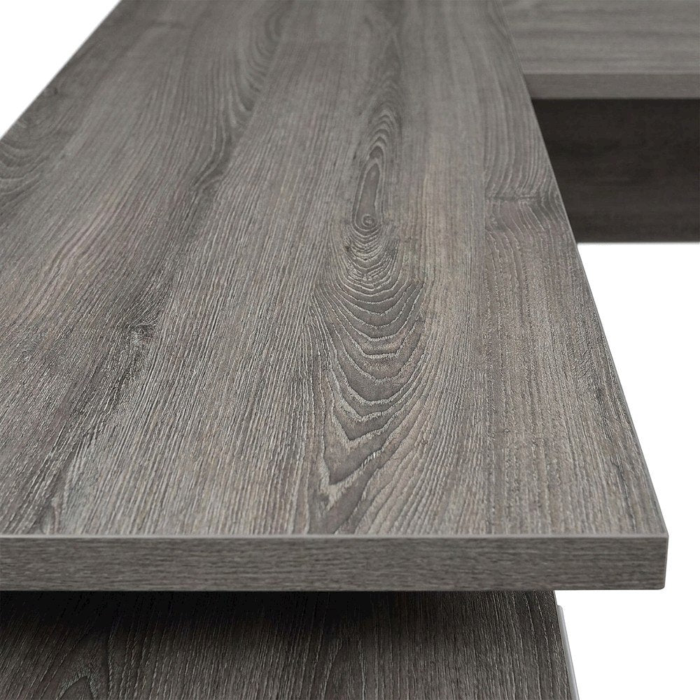 Laminate L-Shaped Corner Desk with Storage Drawers, Reversible, Dark Taupe