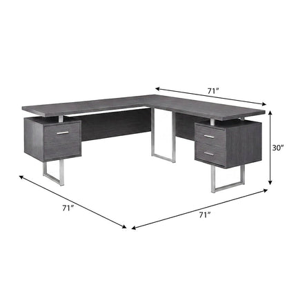 Laminate L-Shaped Corner Desk with Storage Drawers, Reversible, Grey