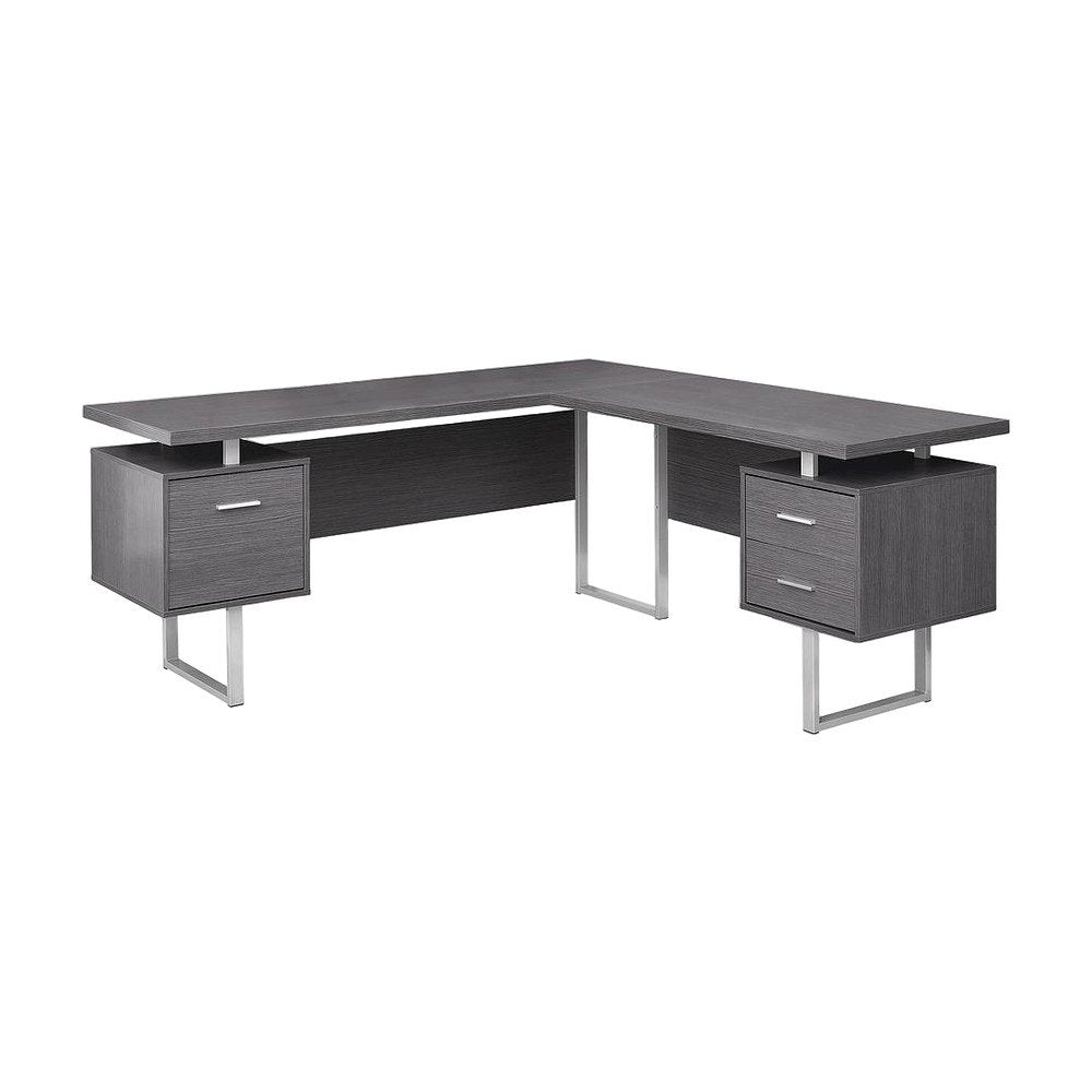Laminate L-Shaped Corner Desk with Storage Drawers, Reversible, Grey