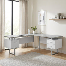 Laminate L-Shaped Corner Desk with Storage Drawers, Reversible, Grey,White