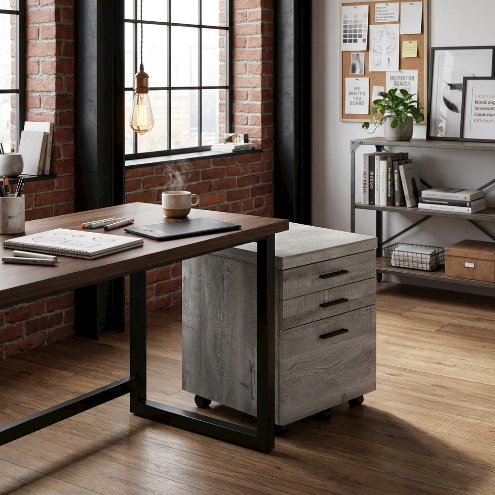 Laminate Rolling Filing Cabinet with Office Drawers on Casters, Grey