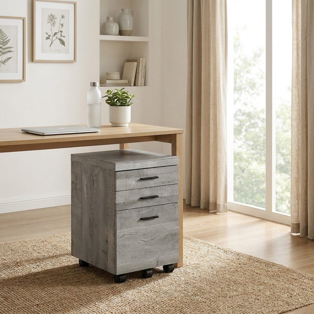Laminate Rolling Filing Cabinet with Office Drawers on Casters, Grey