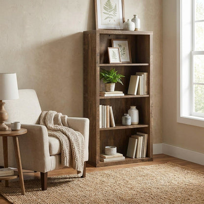 Laminate 5-Shelf Etagere Bookcase, Tall Freestanding Display Bookshelf, Brown