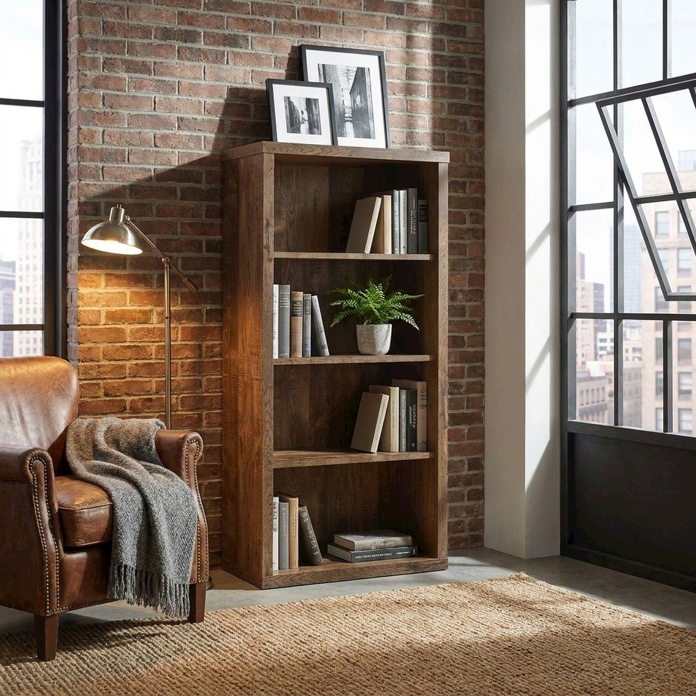Laminate 5-Shelf Etagere Bookcase, Tall Freestanding Display Bookshelf, Brown