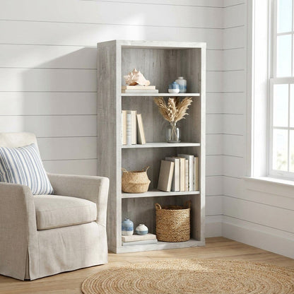 Laminate 5-Shelf Etagere Bookcase, Tall Freestanding Display Bookshelf, Grey
