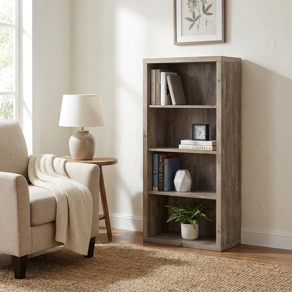 Laminate 5-Shelf Etagere Bookcase, Tall Freestanding Display Bookshelf, Taupe