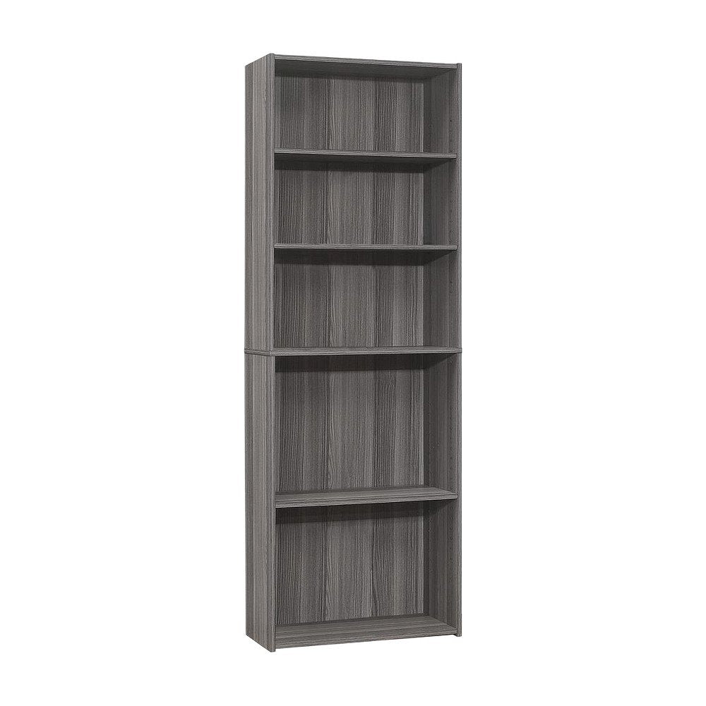 Laminate Bookcase with 5 Shelves, Tall Narrow Floor Standing Bookshelf, Grey