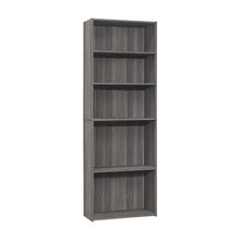 Laminate Bookcase with 5 Shelves, Tall Narrow Floor Standing Bookshelf, Grey