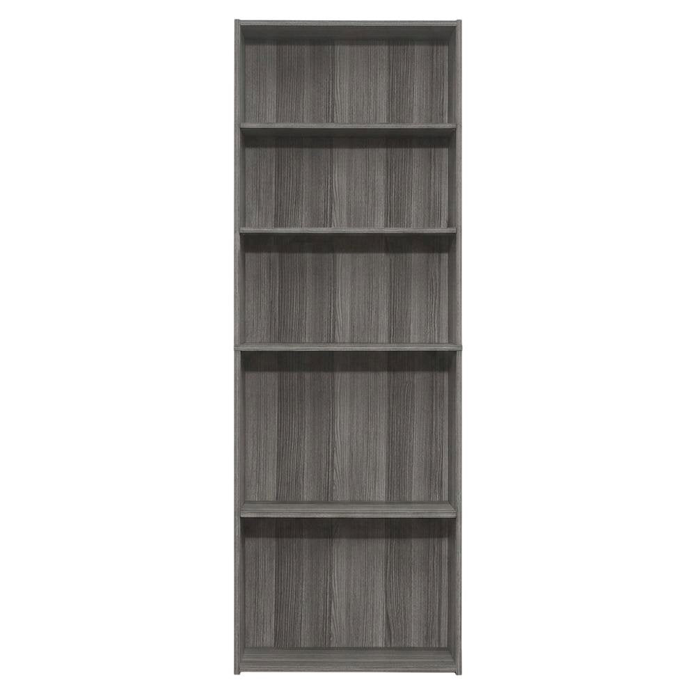 Laminate Bookcase with 5 Shelves, Tall Narrow Floor Standing Bookshelf, Grey