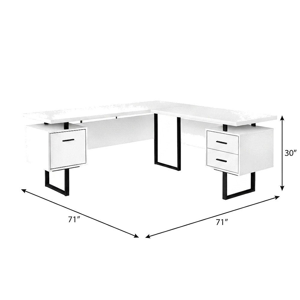 Laminate L-Shaped Corner Desk with Storage Drawers, Reversible, White