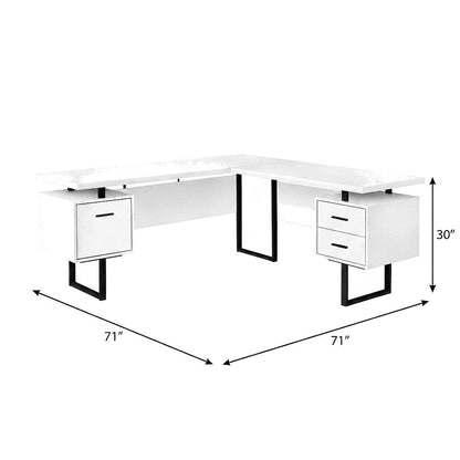 Laminate L-Shaped Corner Desk with Storage Drawers, Reversible, White
