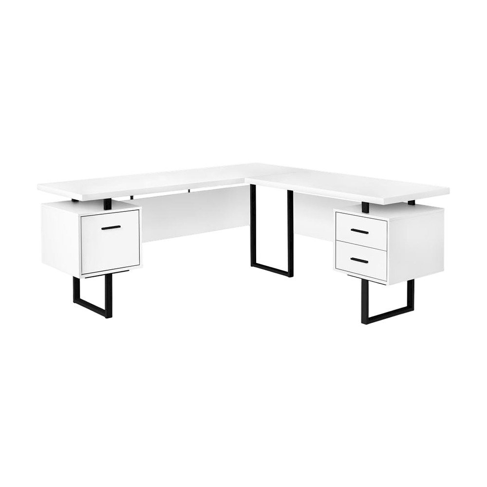 Laminate L-Shaped Corner Desk with Storage Drawers, Reversible, White